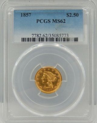1857 $2 1/2 Dollar Liberty Head Gold - Pcgs Certified Ms 62