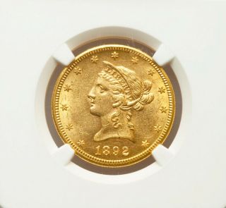 1892 S $10 Liberty Gold Eagle Ngc Au58 Pop 66 With 199 Finer