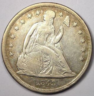1843 Seated Liberty Silver Dollar $1 - Xf Details - Rare Early Type Coin