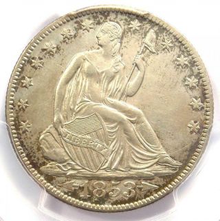 1853 - O Arrows & Rays Seated Liberty Half Dollar 50c - Certified Pcgs Au Details