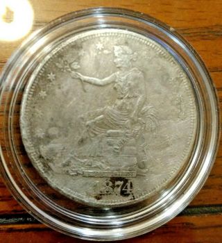 1874 - Cc Trade Silver Dollar T$1 Carson City Coin