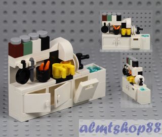 Lego - Kitchen Cupboard W/ Sink Dishwasher Coffee Maker Cabinet Minifigure Food