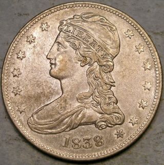 1838 Capped Bust Reeded Edge Silver Half Dollar Very Scarce Gr - 9 R.  3