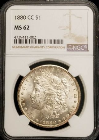 1880 - Cc Morgan Silver Dollar $1 Carson City Ngc Ms62