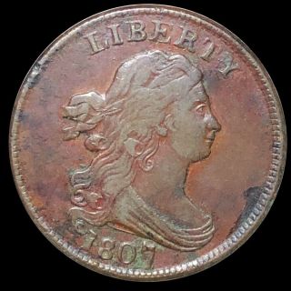 1807 Draped Bust Half Cent Nearly Uncirculated Philadelphia 1/2c Copper Coin Nr