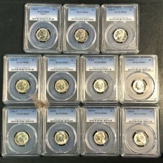 1942 - 1945 Silver Wartime Jefferson Nickel Set Complete 11 Coins Pcgs Ms66