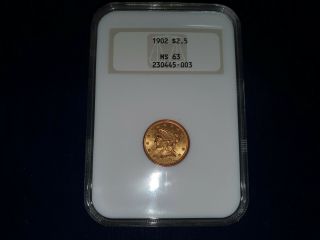 1902 - P Liberty Head Gold Coin $2.  5 Bu Ms63 Ngc Old Fattie Holder