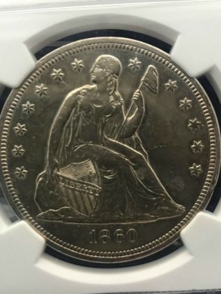 1860 - O $1 Silver Seated Liberty Dollar - Cleaned - Ngc Au Detail Coin 