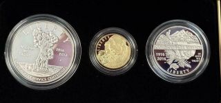 2016 - 3 Coin Comm Proof Set 100th Anniv.  National Park Service 50c/$1/$5 Gold L25