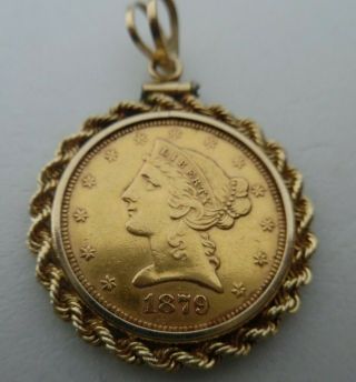 1879 - S $5 Five Dollar Gold Liberty W/ 14k Rope Bezel