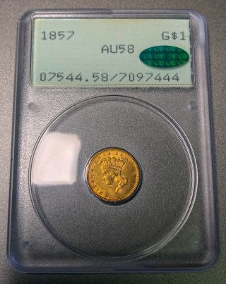 1857 Indian Princess Gold Dollar G$1 Pcgs Rattler Au58 Cac - Undergraded