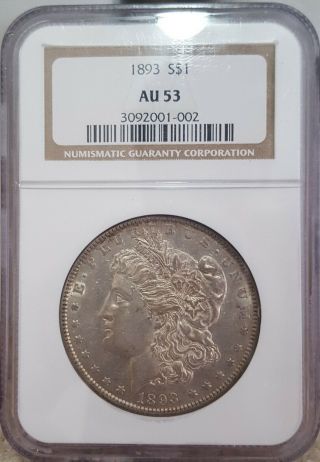 1893 - P Morgan Silver Dollar - Ngc Au 53 Gold Patina Key Date
