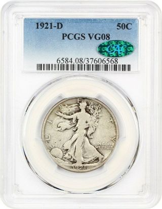1921 - D 50c Pcgs/cac Vg - 08 - Key Date - Walking Liberty Half Dollar - Key Date