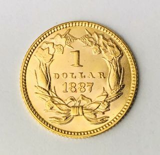 1887 Usa $1 One Dollar " Large Indian Head " Gold (. 900) Authentic Coin