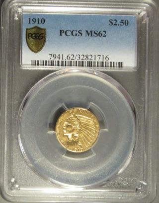 1910 P Indian Gold Two And One Half Dollar ($2 1/2) Quarter Eagle,  Pcgs Ms 62