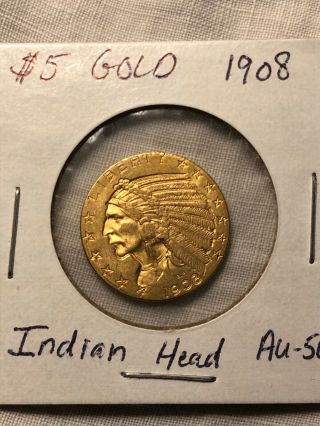 1908 $5 Gold Indian Head Coin