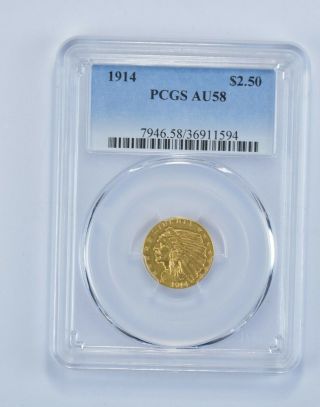Au58 1914 $2.  50 Indian Head Gold Quarter Eagle - Graded Pcgs 730