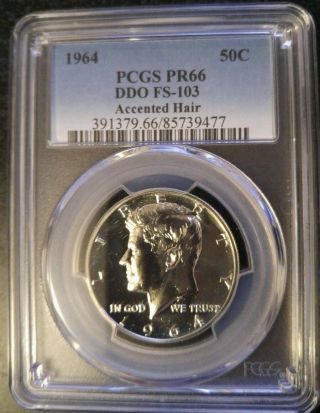 Pcgs 1964 Proof Kennedy Silver Half Accented Hair And Ddo Fs - 103 Pcgs Pr66 1of 9