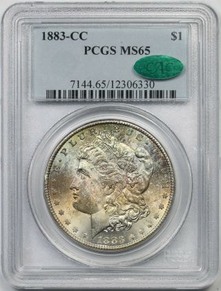 1883 - Cc $1 Pcgs/cac Ms 65 (rainbow Color Tone) Morgan Silver Dollar