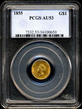 1855 G$1 Indian Princess Head Gold Dollar Au53 Pcgs 16100650