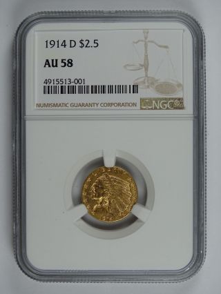 1914 D $2.  50 Gold Indian Ngc Au - 58 7131