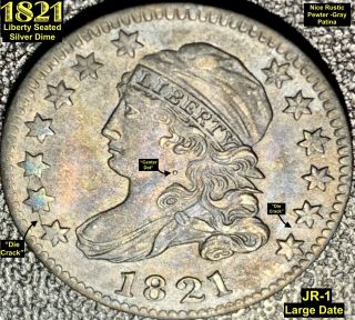 1821 Capped Bust Dime (jr - 1) Large Date Xf,