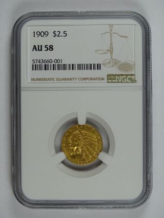 1909 P $2.  50 Gold Indian Ngc Au - 58 7754