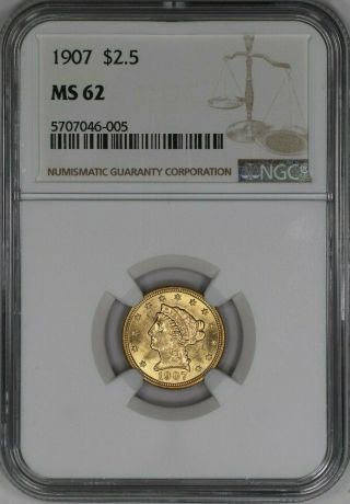 1907 Gold Liberty Head $2.  5 Quarter Eagle Ngc Certified Ms 62 State (005)
