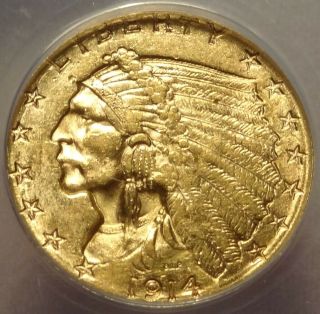 1914 - D $2.  50 NGC MS 61 Choice Uncirculated Denver Indian Gold Quarter Eagle Coin 2