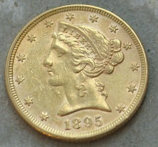 1895 $5 Liberty Gold Coin.  Ch/gem Bu