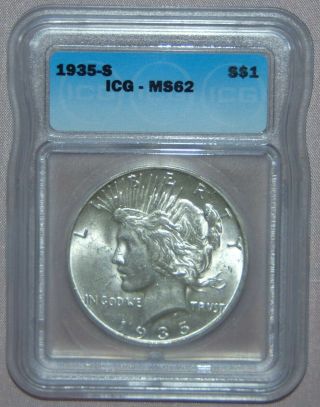 1935 S Peace Silver Dollar,  Icg Ms62 Really Coin