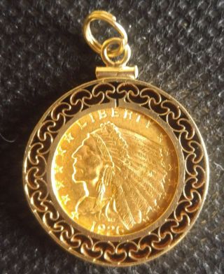 1926 Quarter Eagle 0.  900 Gold 2.  5 Dollar Us Gold Coin With 14kt Bezel 7.  5g Total