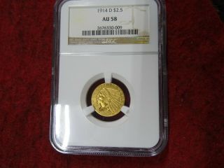 1914 D $2.  5 Gold Quarter Eagle Indian Head,  Ngc Au 58