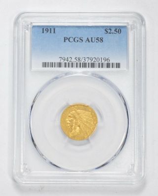 Au58 1911 $2.  50 Indian Head Gold Quarter Eagle Graded Pcgs - U.  S.  Gold Coin 582