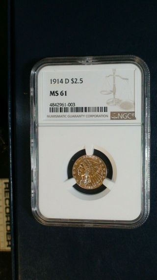 1914 D $2.  5 Gold Indian Ngc Ms61 Better Date $2.  5 Coin Priced To Sell Quickly