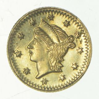 1853 Round Liberty Head California Gold 1/4 Dollar - Bg - 221 6156