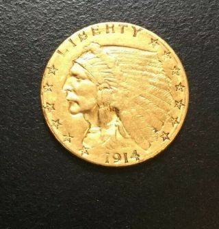 Us 1914 D $2.  50 Gold Indian Quarter Eagle - World War 1 Coin Agw 0.  1210oz - Fob