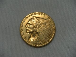 1914 D $2.  5 Gold Quarter Eagle Indian Head Au About Uncirculated