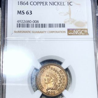 1864 Copper Nickel Indian Head Penny Ngc - Ms63 Hundreds Of Undergraded Coins Up