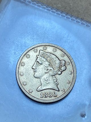 1880 $5 Liberty Head Gold Five Dollar Half Eagle Choice Au/ms Uncirculated Coin.
