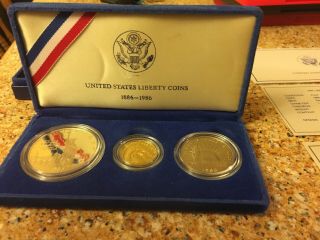 United States Liberty Coins Proof Set 1886 - 1986 Silver Gold 5 Dollar