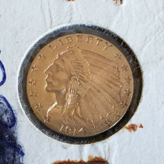 1914 Indian Head Gold Quarter Eagle $2.  5 Coin