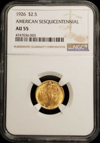 1926 $2.  50 American Sesquicentennial Sesqui Commemorative Gold Coin Ngc Au55