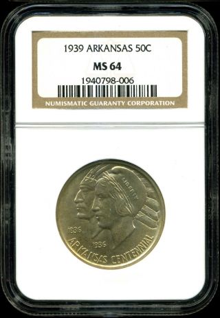 1939 50c Arkansas Commemorative Half Dollar Ms64 Ngc 1940798 - 006