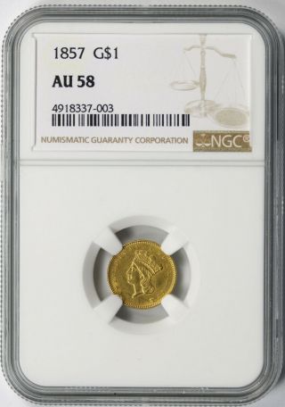 1857 Type 3 Gold Dollar G$1 Ngc Au58