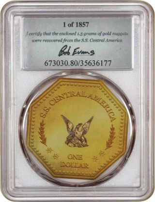 SS Central America Shipwreck $1 of 1857 Gold Rush Nuggets PCGS (1.  5 grams) 2