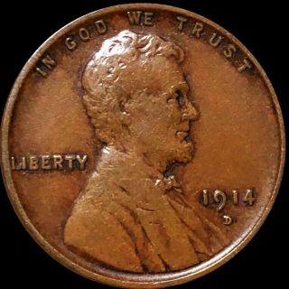 1914 - D Lincoln Wheat Penny About Uncirculated Denver Au Reddish 1c Copper Cent