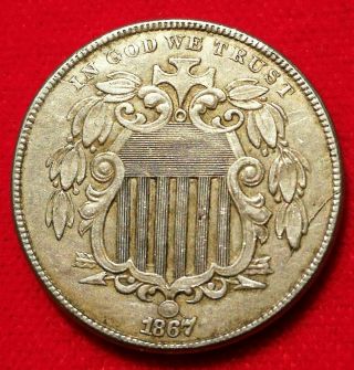 1867 US American Shield Nickel 5c Five Cent several Errors Large Cud Die Break 3