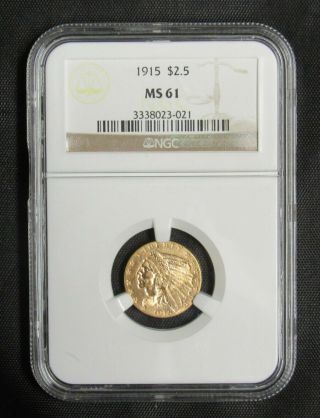 1915 Gold $2 1/2 Quarter Eagle Indian Head Ngc Ms 61
