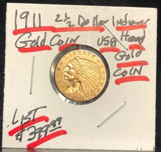 Gold $2.  50 Usa Indian Head And Eagle Coin 1911 - - Lustrous Classic